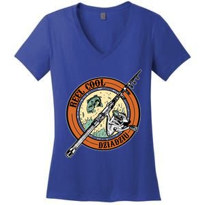 Reel Cool Dziadziu Fishing Polish Grandpa Fisher Gift Women's V-Neck T-Shirt