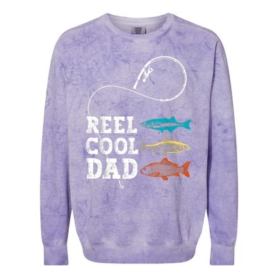 Reel Cool Dad Fishing Fisher Funny Joke Vintage Retro Gift Colorblast Crewneck Sweatshirt