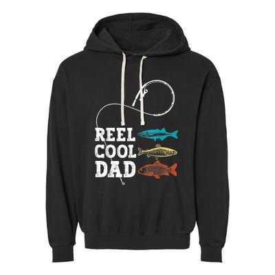 Reel Cool Dad Fishing Fisher Funny Joke Vintage Retro Gift Garment-Dyed Fleece Hoodie