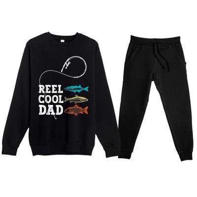 Reel Cool Dad Fishing Fisher Funny Joke Vintage Retro Gift Premium Crewneck Sweatsuit Set