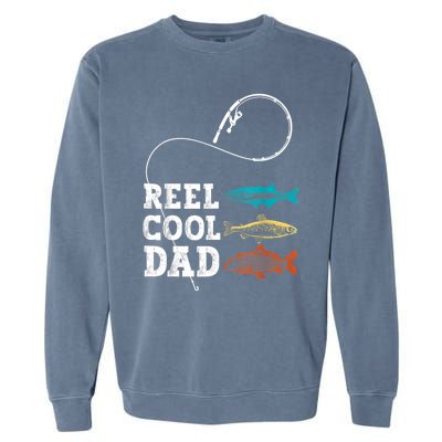 Reel Cool Dad Fishing Fisher Funny Joke Vintage Retro Gift Garment-Dyed Sweatshirt