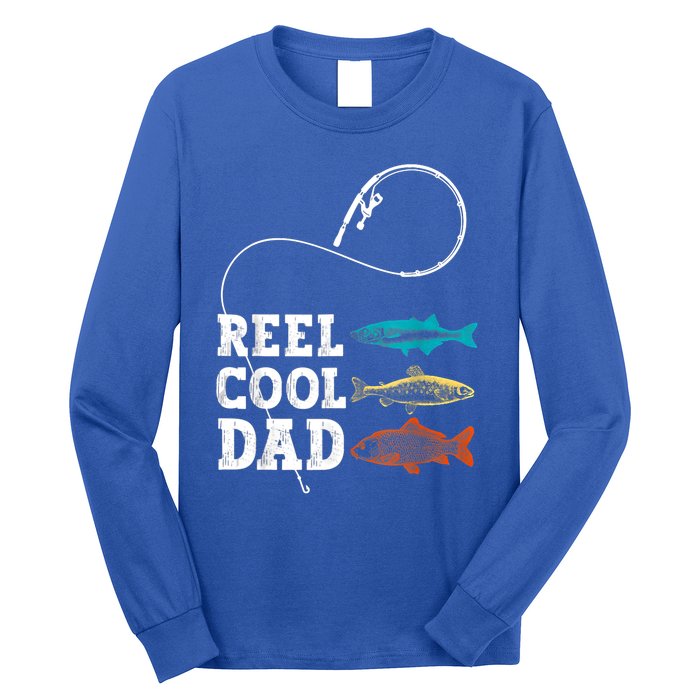 Reel Cool Dad Fishing Fisher Funny Joke Vintage Retro Gift Long Sleeve Shirt