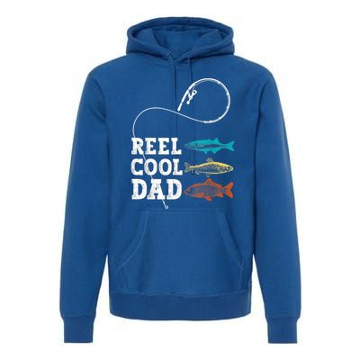 Reel Cool Dad Fishing Fisher Funny Joke Vintage Retro Gift Premium Hoodie