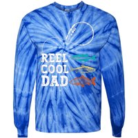 Reel Cool Dad Fishing Fisher Funny Joke Vintage Retro Gift Tie-Dye Long Sleeve Shirt