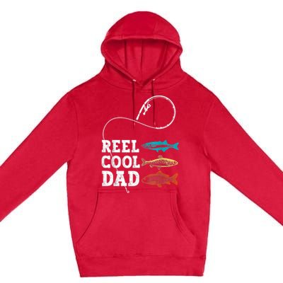 Reel Cool Dad Fishing Fisher Funny Joke Vintage Retro Gift Premium Pullover Hoodie