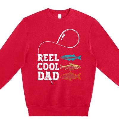 Reel Cool Dad Fishing Fisher Funny Joke Vintage Retro Gift Premium Crewneck Sweatshirt