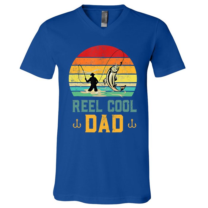 Reel Cool Dad Fishing Lover Fisher Angler Retro Vintage Gift V-Neck T-Shirt