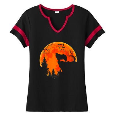 Rough Collie Dog And Moon Halloween Costume Dog Lover Ladies Halftime Notch Neck Tee