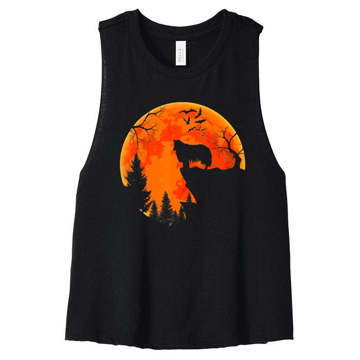 Rough Collie Dog And Moon Halloween Costume Dog Lover Women's Racerback Cropped Tank