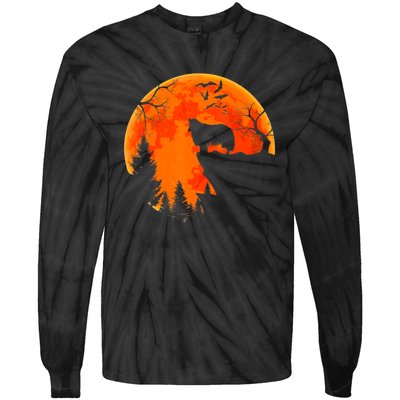 Rough Collie Dog And Moon Halloween Costume Dog Lover Tie-Dye Long Sleeve Shirt