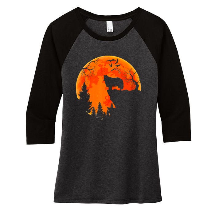 Rough Collie Dog And Moon Halloween Costume Dog Lover Women's Tri-Blend 3/4-Sleeve Raglan Shirt