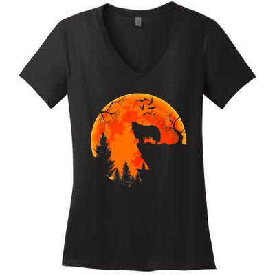 Rough Collie Dog And Moon Halloween Costume Dog Lover Women's V-Neck T-Shirt