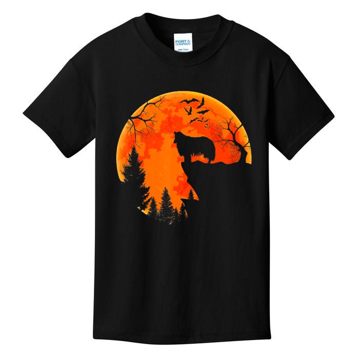 Rough Collie Dog And Moon Halloween Costume Dog Lover Kids T-Shirt