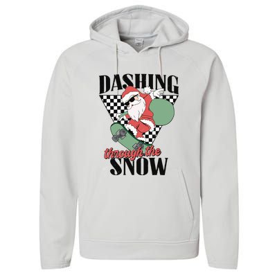 Retro Christmas Dashing Through The Snow Performance Fleece Hoodie