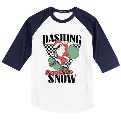 Retro Christmas Dashing Through The Snow Baseball Sleeve Shirt