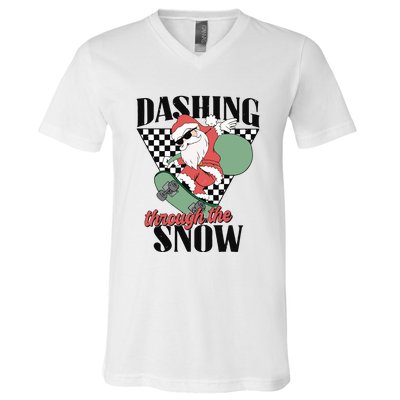 Retro Christmas Dashing Through The Snow V-Neck T-Shirt