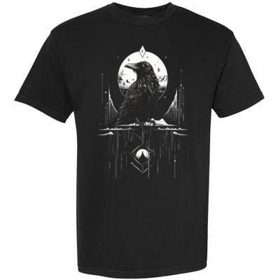 Raven Crow Dark Bird Witchcraft Omens Midnight Moon Night Mystic Folklore Magic Garment-Dyed Heavyweight T-Shirt