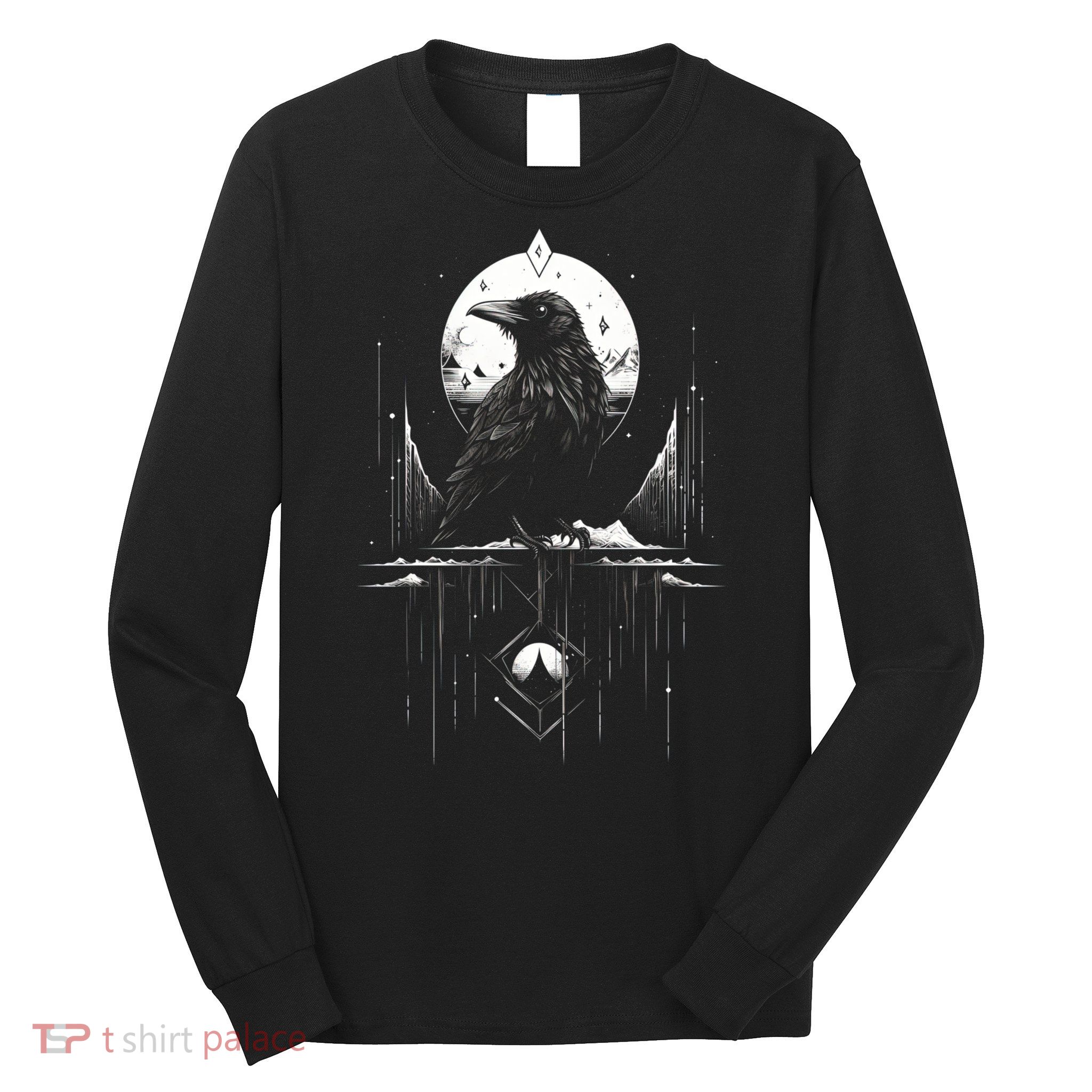Raven Crow Dark Bird Witchcraft Omens Midnight Moon Night Mystic Folklore Magic Long Sleeve Shirt