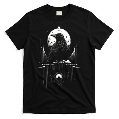 Raven Crow Dark Bird Witchcraft Omens Midnight Moon Night Mystic Folklore Magic T-Shirt