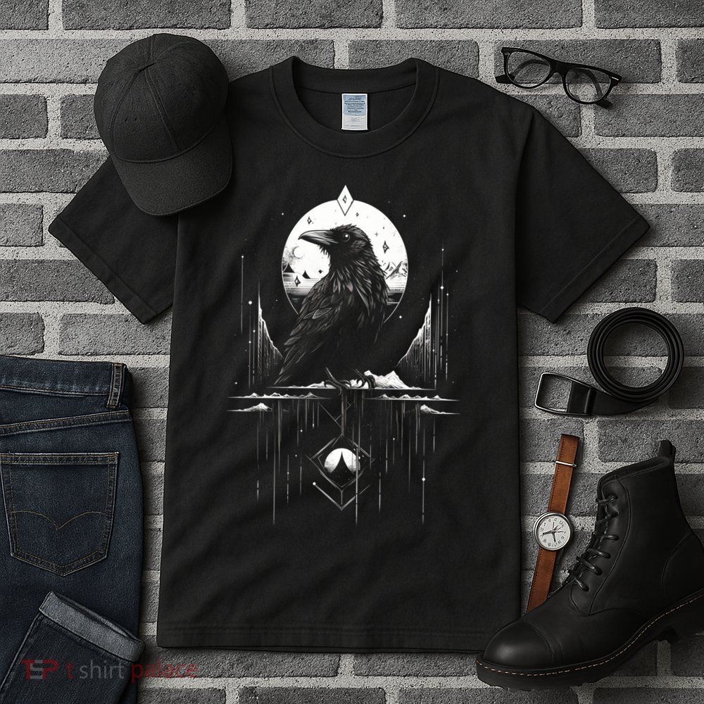 Raven Crow Dark Bird Witchcraft Omens Midnight Moon Night Mystic Folklore Magic Tall T-Shirt