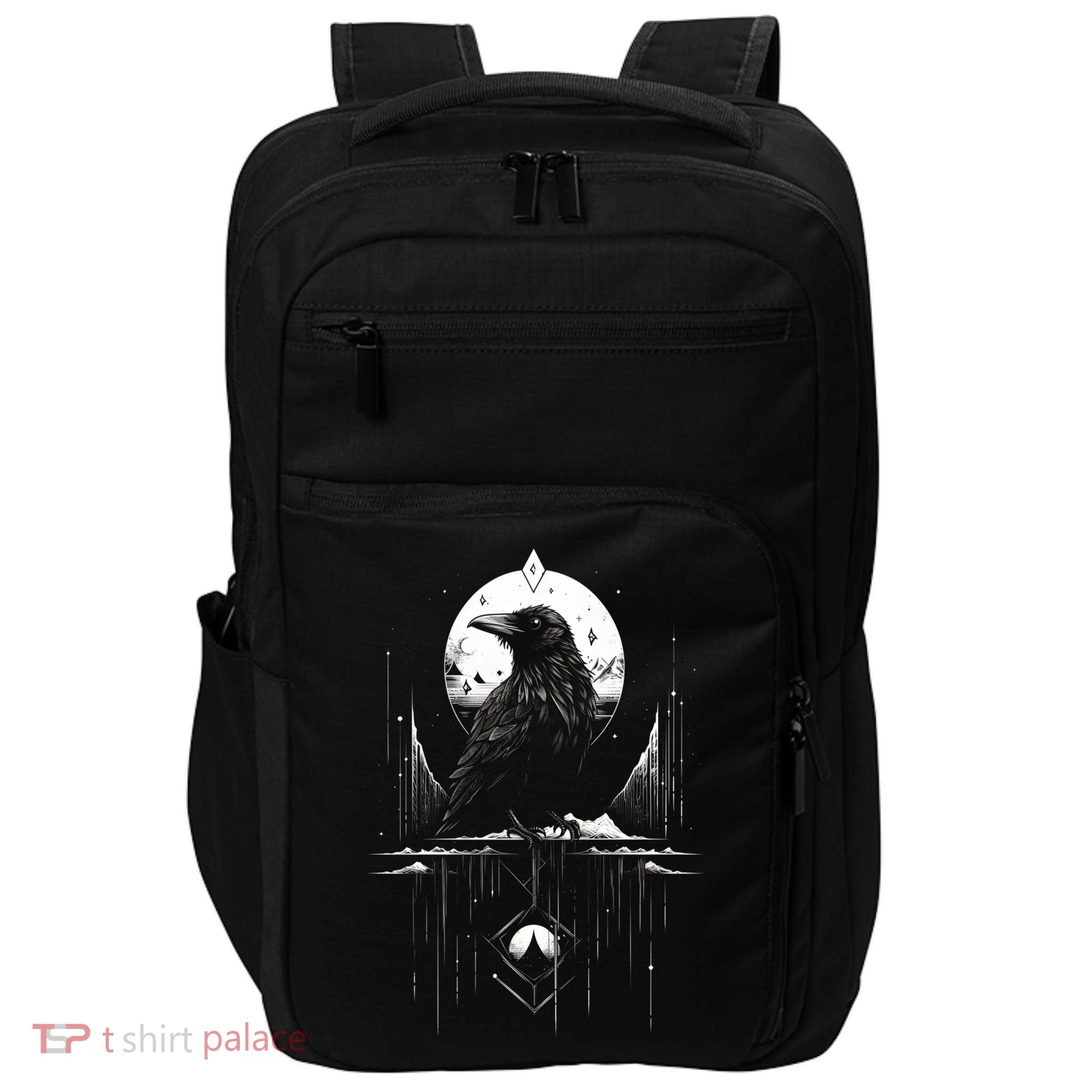 Raven Crow Dark Bird Witchcraft Omens Midnight Moon Night Mystic Folklore Magic Impact Tech Backpack
