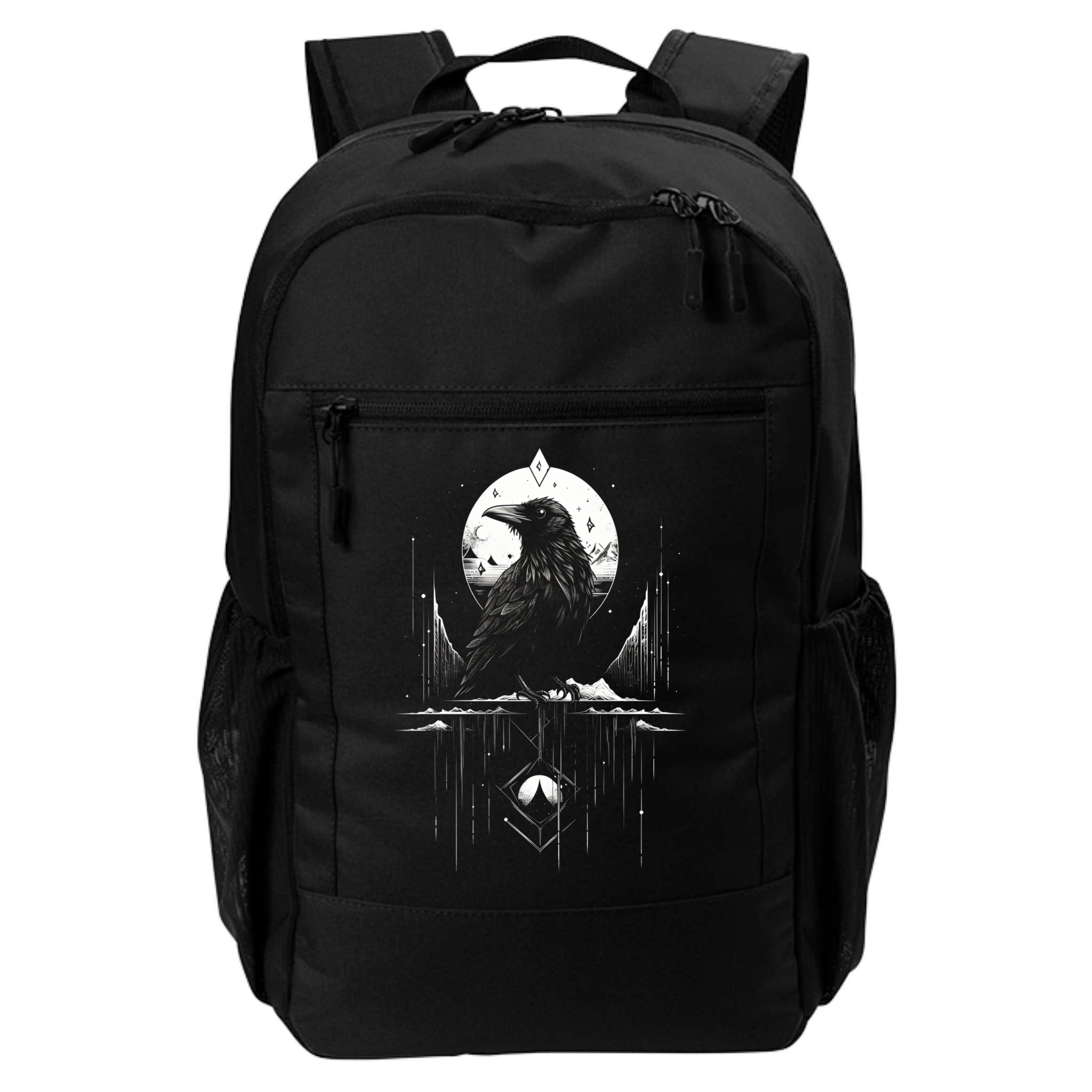 Raven Crow Dark Bird Witchcraft Omens Midnight Moon Night Mystic Folklore Magic Backpack