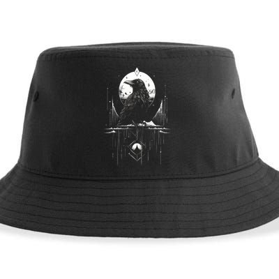 Raven Crow Dark Bird Witchcraft Omens Midnight Moon Night Mystic Folklore Magic Sustainable Bucket Hat