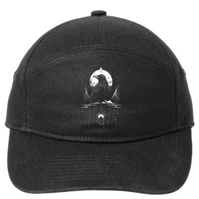Raven Crow Dark Bird Witchcraft Omens Midnight Moon Night Mystic Folklore Magic 7-Panel Snapback Hat