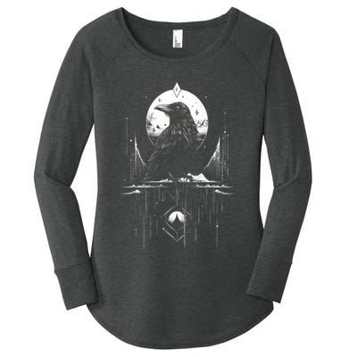 Raven Crow Dark Bird Witchcraft Omens Midnight Moon Night Mystic Folklore Magic Women's Perfect Tri Tunic Long Sleeve Shirt