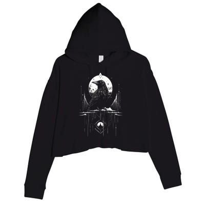Raven Crow Dark Bird Witchcraft Omens Midnight Moon Night Mystic Folklore Magic Crop Fleece Hoodie