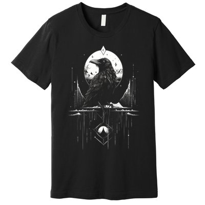 Raven Crow Dark Bird Witchcraft Omens Midnight Moon Night Mystic Folklore Magic Premium T-Shirt