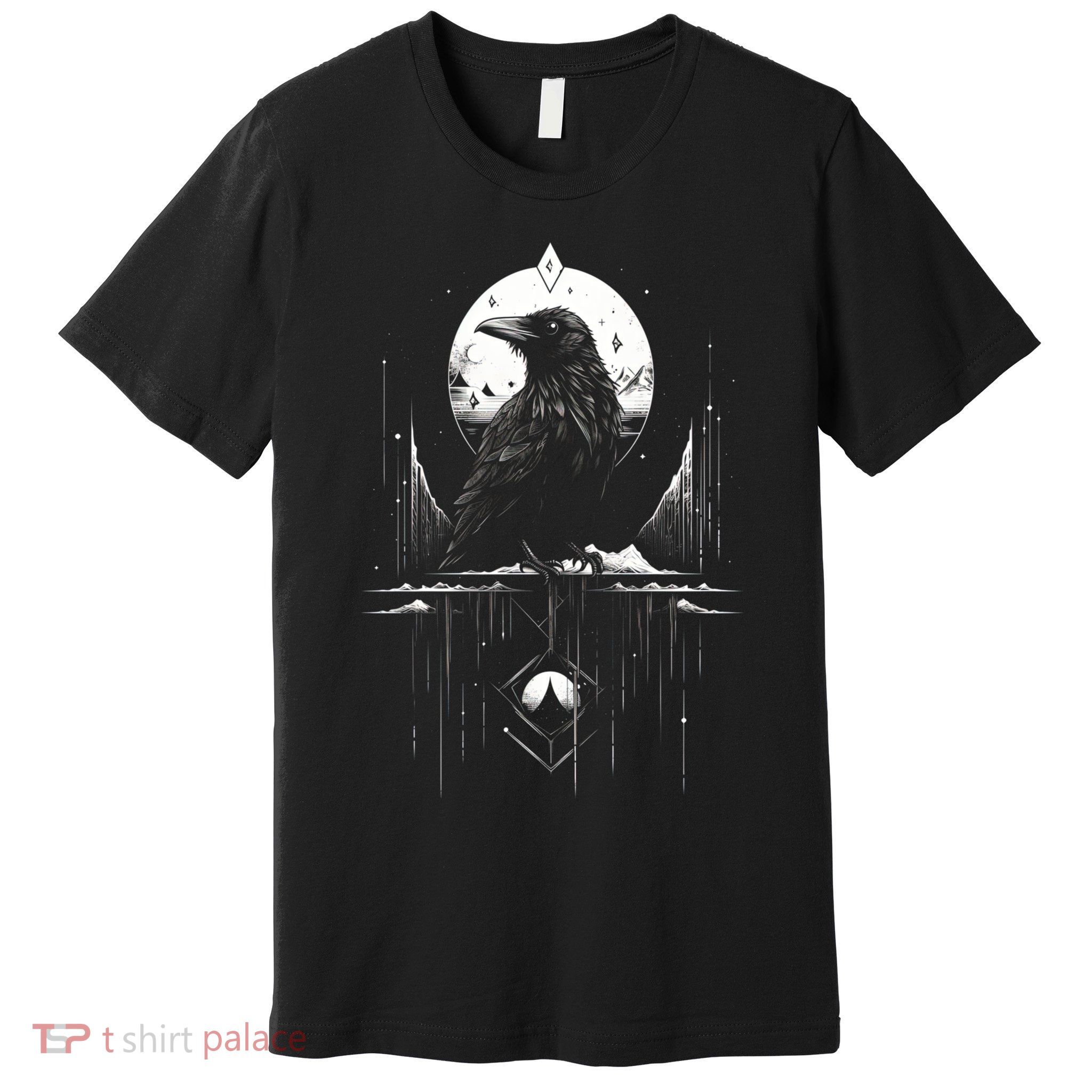 Raven Crow Dark Bird Witchcraft Omens Midnight Moon Night Mystic Folklore Magic Premium T-Shirt