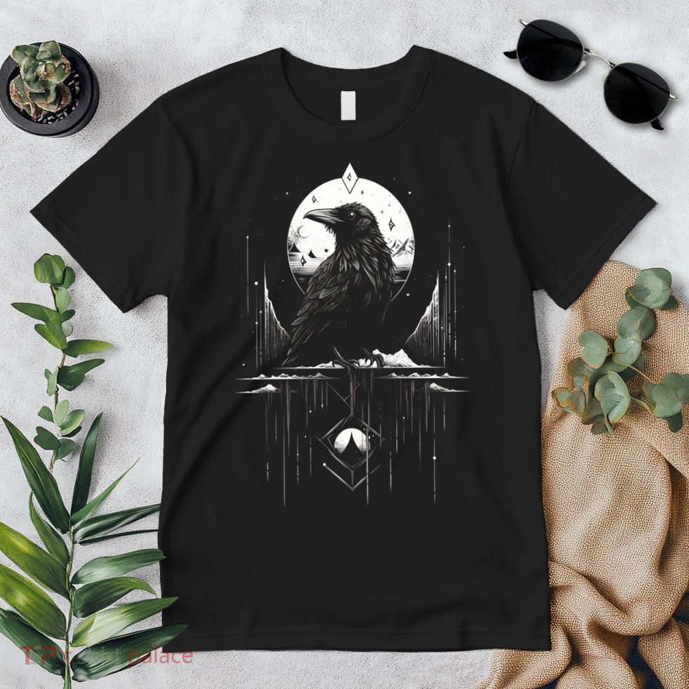 Raven Crow Dark Bird Witchcraft Omens Midnight Moon Night Mystic Folklore Magic Premium T-Shirt