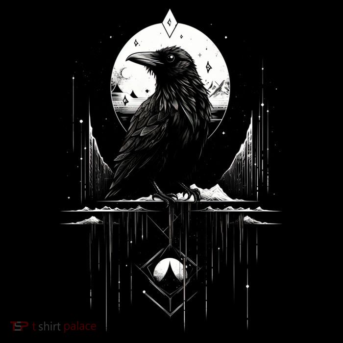 Raven Crow Dark Bird Witchcraft Omens Midnight Moon Night Mystic Folklore Magic Premium T-Shirt