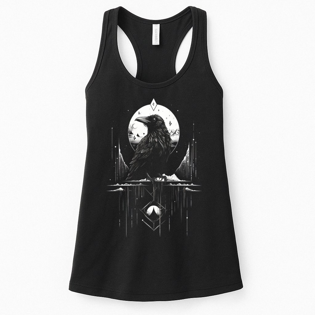 Raven Crow Dark Bird Witchcraft Omens Midnight Moon Night Mystic Folklore Magic Womens Tank Top