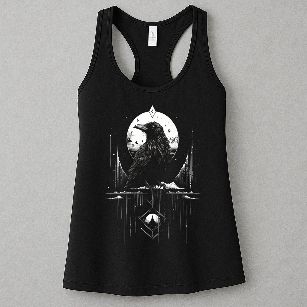 Raven Crow Dark Bird Witchcraft Omens Midnight Moon Night Mystic Folklore Magic Womens Tank Top