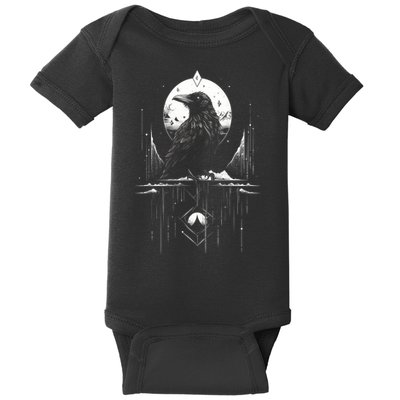 Raven Crow Dark Bird Witchcraft Omens Midnight Moon Night Mystic Folklore Magic Baby Bodysuit
