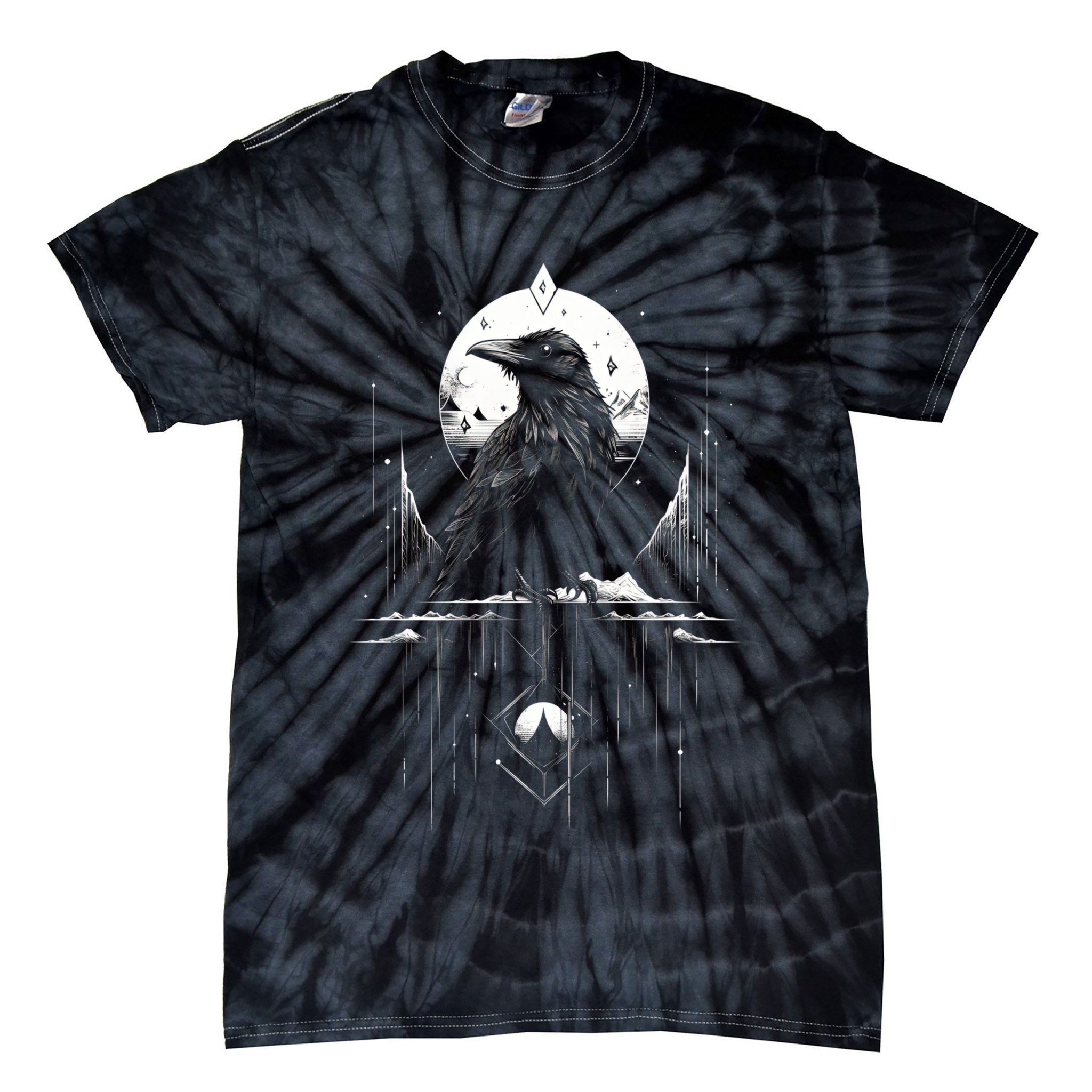 Raven Crow Dark Bird Witchcraft Omens Midnight Moon Night Mystic Folklore Magic Tie-Dye T-Shirt