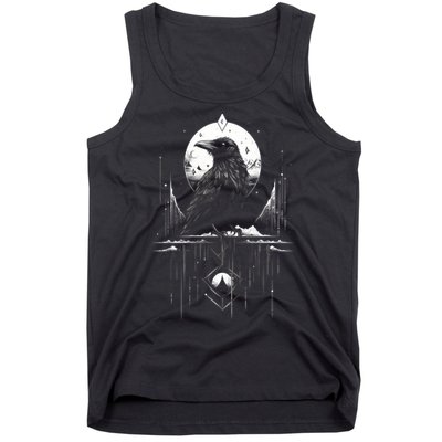 Raven Crow Dark Bird Witchcraft Omens Midnight Moon Night Mystic Folklore Magic Tank Top
