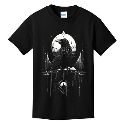 Raven Crow Dark Bird Witchcraft Omens Midnight Moon Night Mystic Folklore Magic Kids T-Shirt