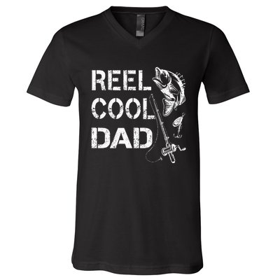 Reel Cool Dad Fishing Daddy FatherS Day V-Neck T-Shirt