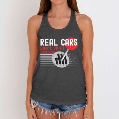 Real Cars Dont Shift Themselves Funny Ual Stick Racing Funny Gift Women's Knotted Racerback Tank