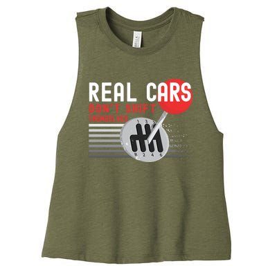 Real Cars Dont Shift Themselves Funny Ual Stick Racing Funny Gift Women's Racerback Cropped Tank