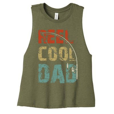 Reel Cool Dad Funny Fishing Father's Day Fisherman Daddy Women's Racerback Cropped Tank