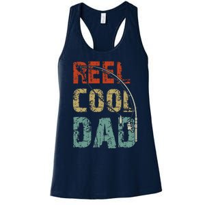 Reel Cool Dad Funny Fishing Father's Day Fisherman Daddy Women's Racerback Tank