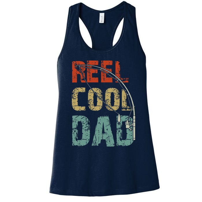 Reel Cool Dad Funny Fishing Father's Day Fisherman Daddy Women's Racerback Tank