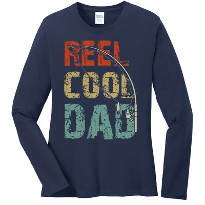 Reel Cool Dad Funny Fishing Father's Day Fisherman Daddy Ladies Long Sleeve Shirt