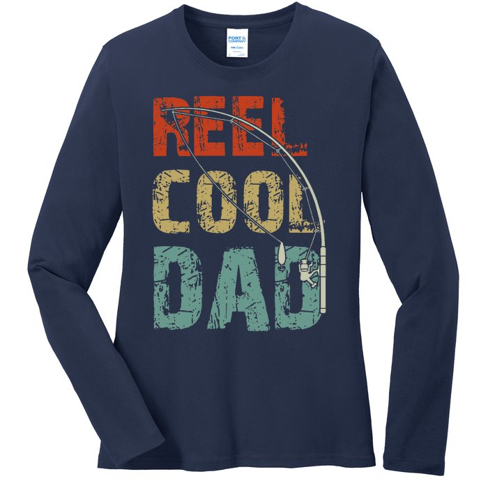 Reel Cool Dad Funny Fishing Father's Day Fisherman Daddy Ladies Long Sleeve Shirt