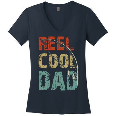 Reel Cool Dad Funny Fishing Father's Day Fisherman Daddy Women's V-Neck T-Shirt