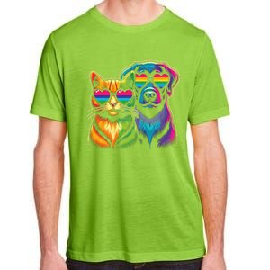 Rainbow Cute Dog & Cat Wearing Glasses Heart Puppy & Kitten Adult ChromaSoft Performance T-Shirt